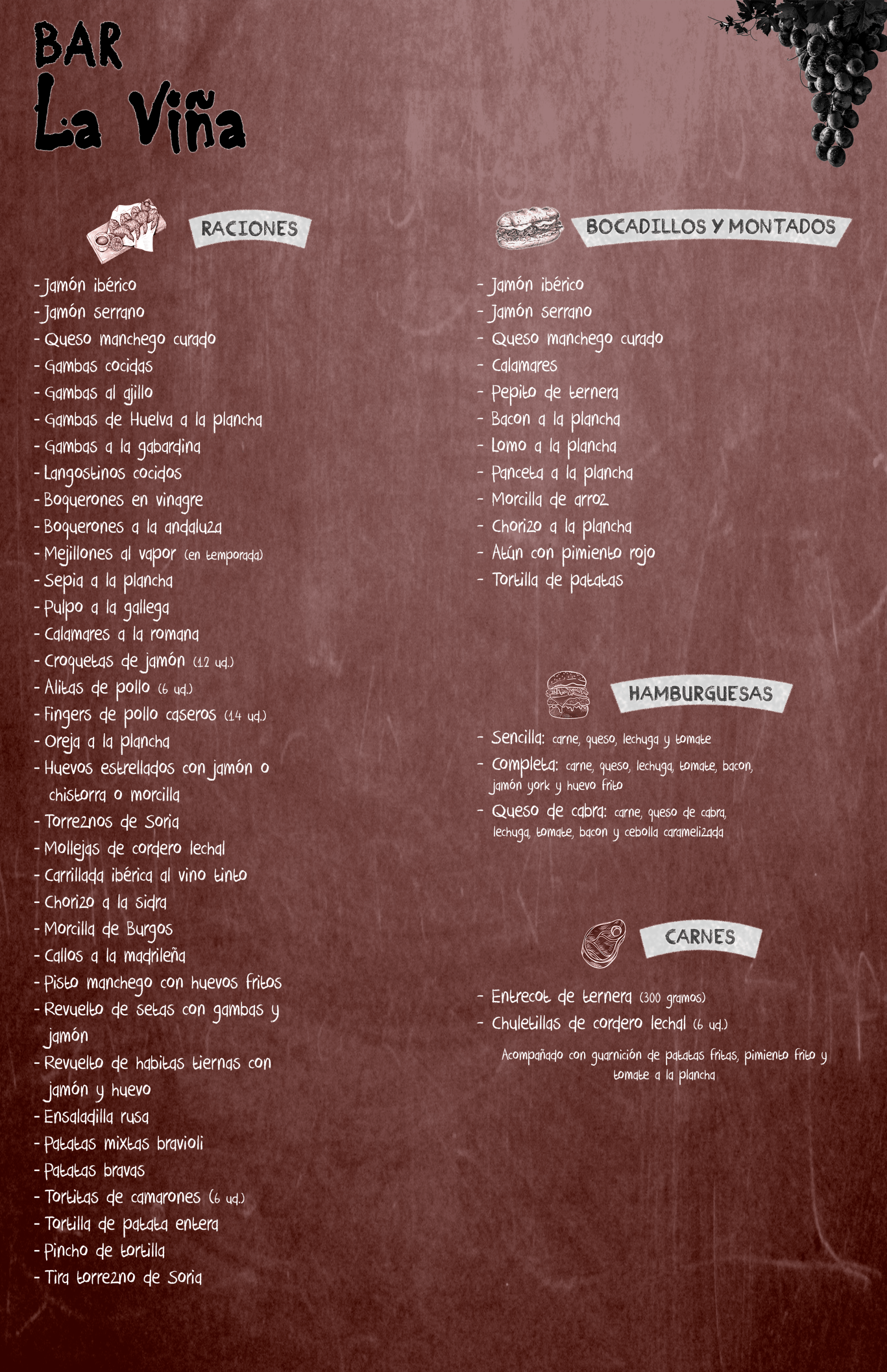 Carta Bar La Viña